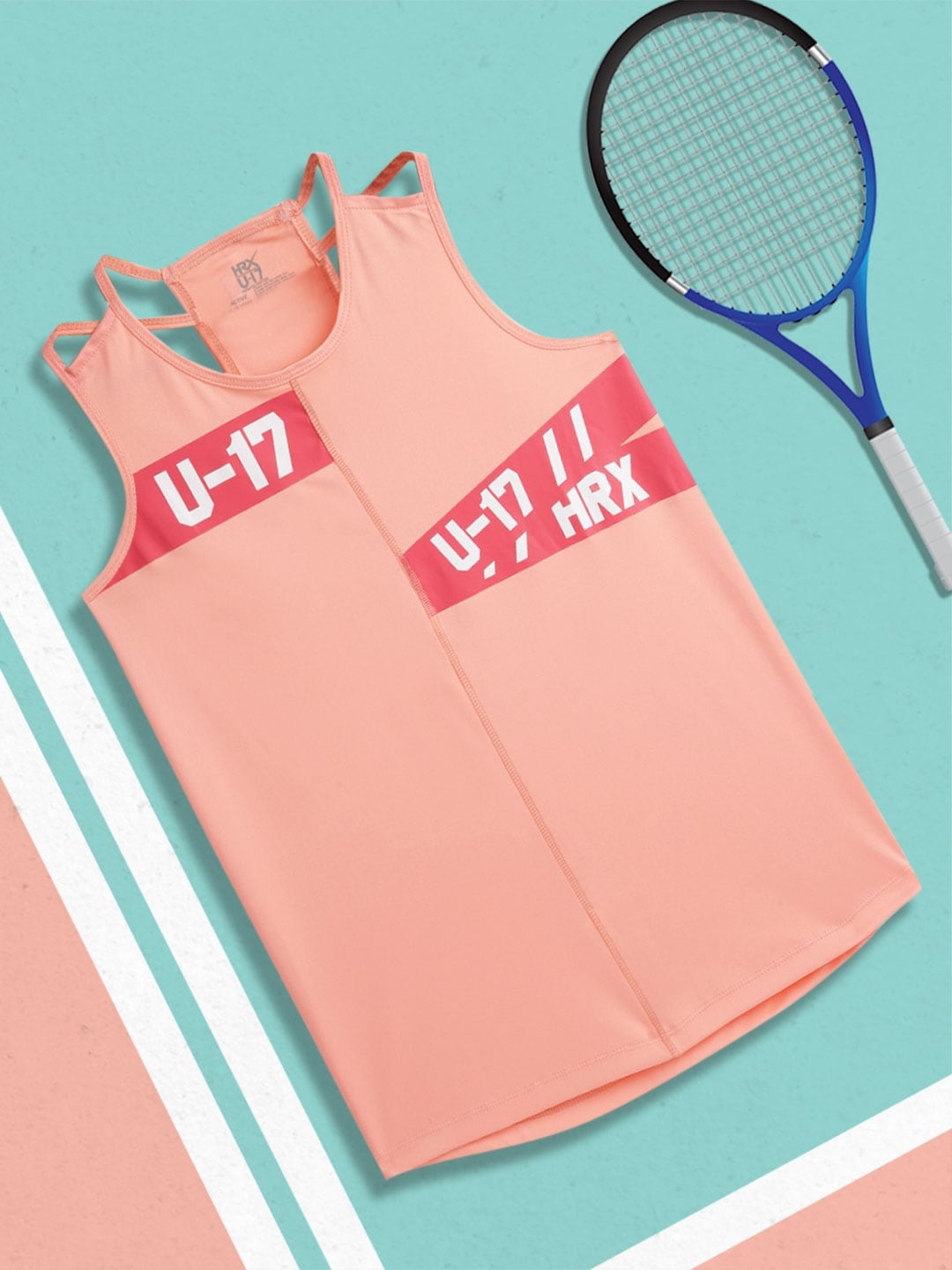 

HRX by Hrithik Roshan Girls HRX-U-17 Peach-Coloured Active Brand Logo Printed T-shirt