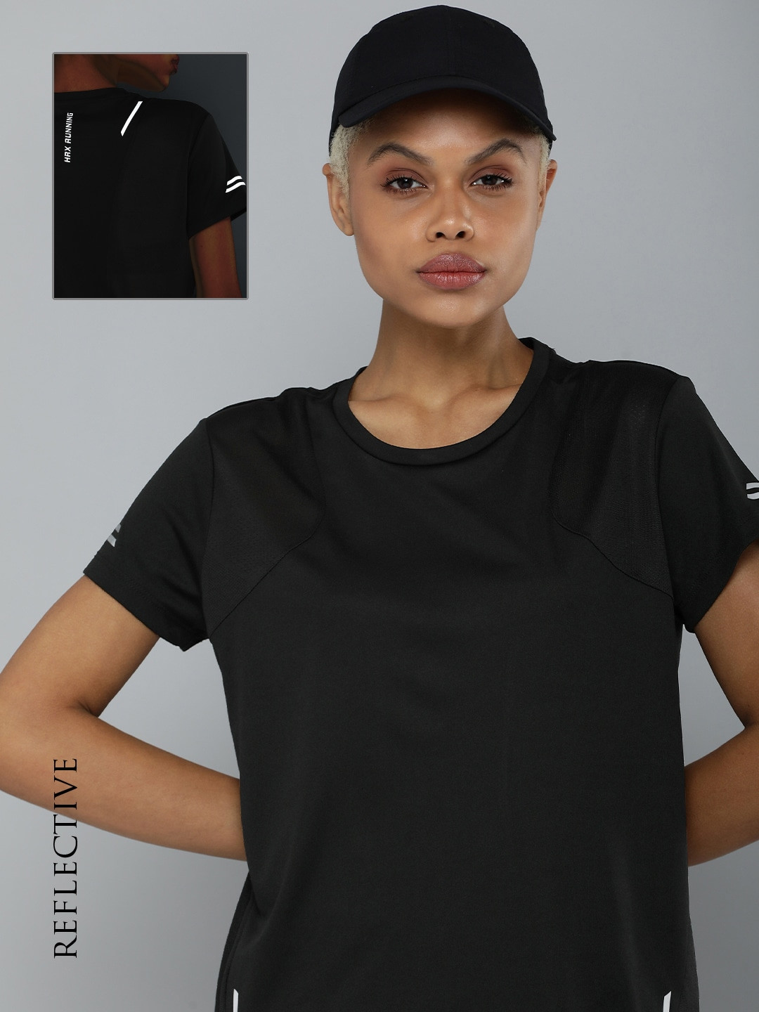 

HRX By Hrithik Roshan Running Women Jet Black Camouflage Tshirts