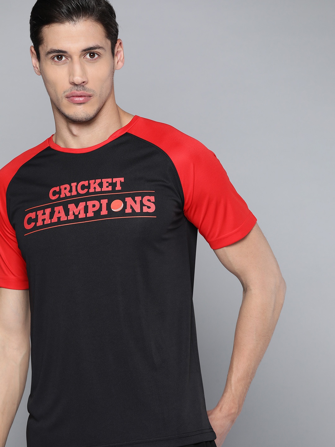 

HRX By Hrithik Roshan Cricket Men Jet Black Rapid-Dry Typography Tshirts