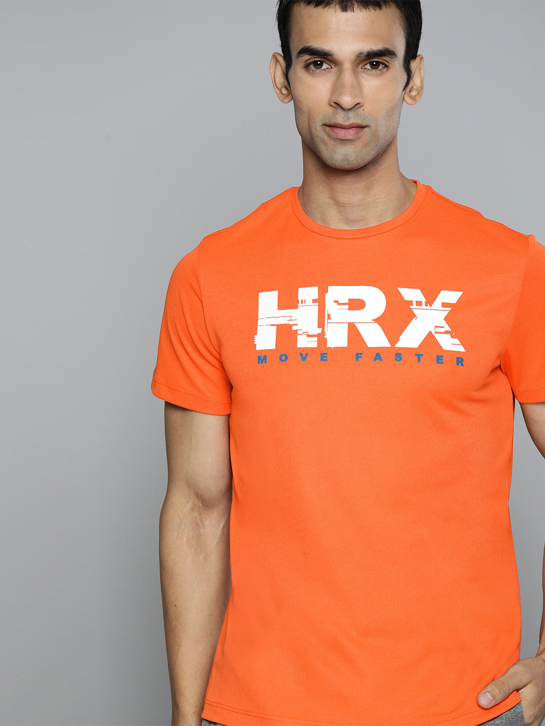 

HRX by Hrithik Roshan Men Orange & White Brand Logo Printed Running Rapid-Dry T-shirt
