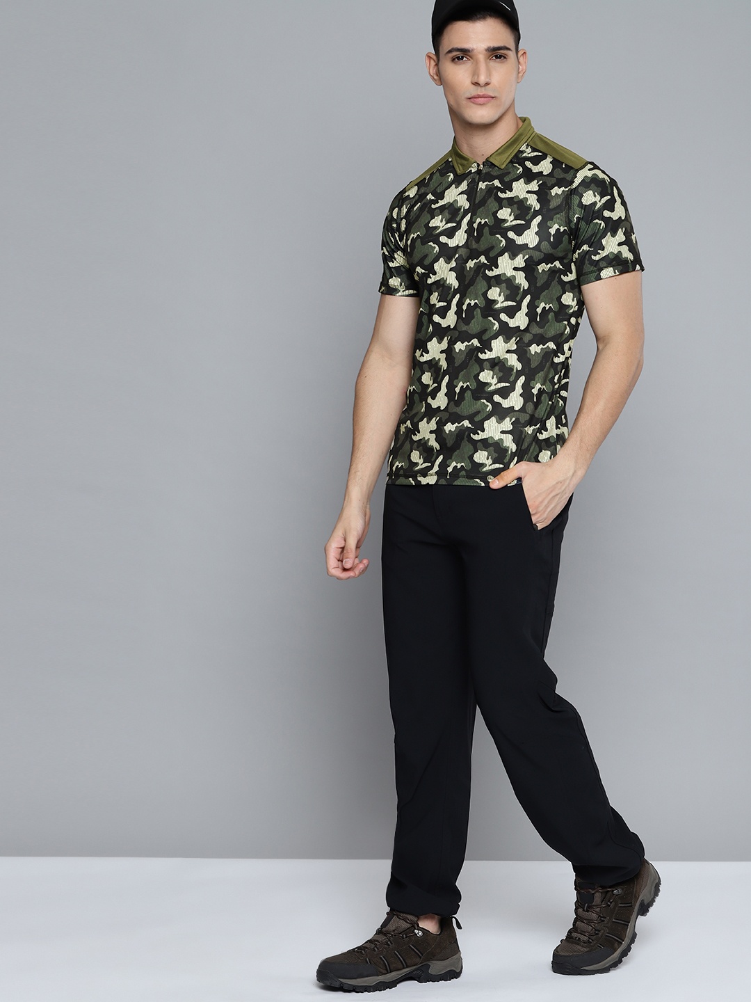 

HRX By Hrithik Roshan Outdoor Men Winter Moss Camouflage Tshirts, Black