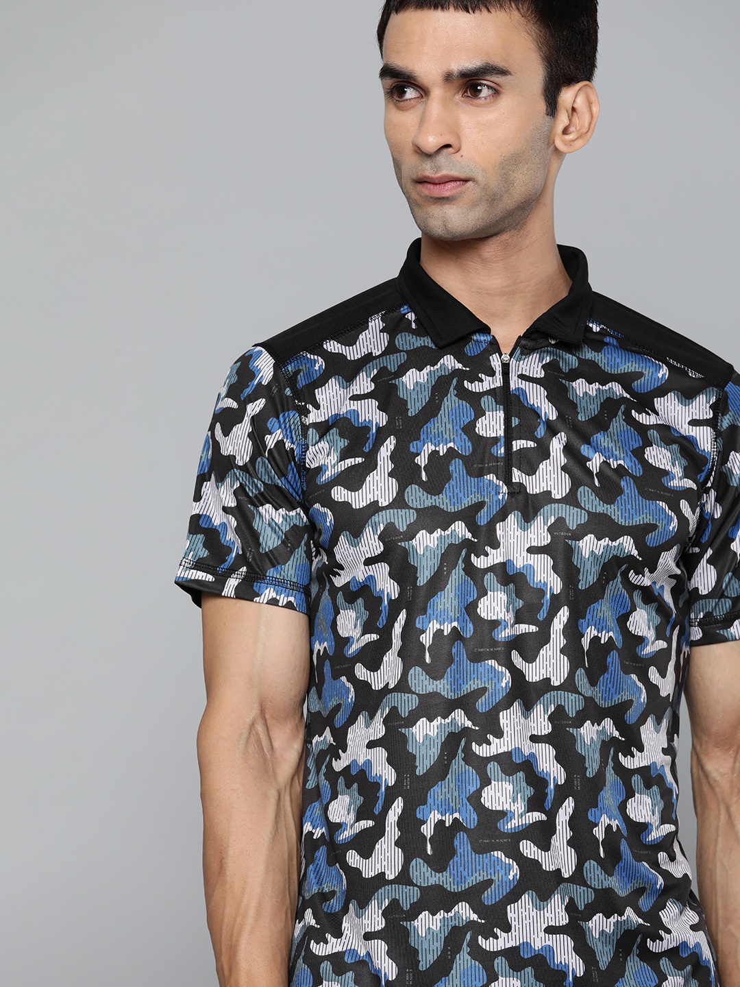 

HRX By Hrithik Roshan Outdoor Men Jet Black Camouflage Tshirts