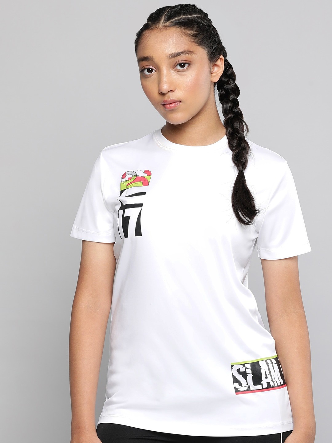 

HRX By Hrithik Roshan U-17 Active Girls Bright White Rapid-Dry Typography Tshirt