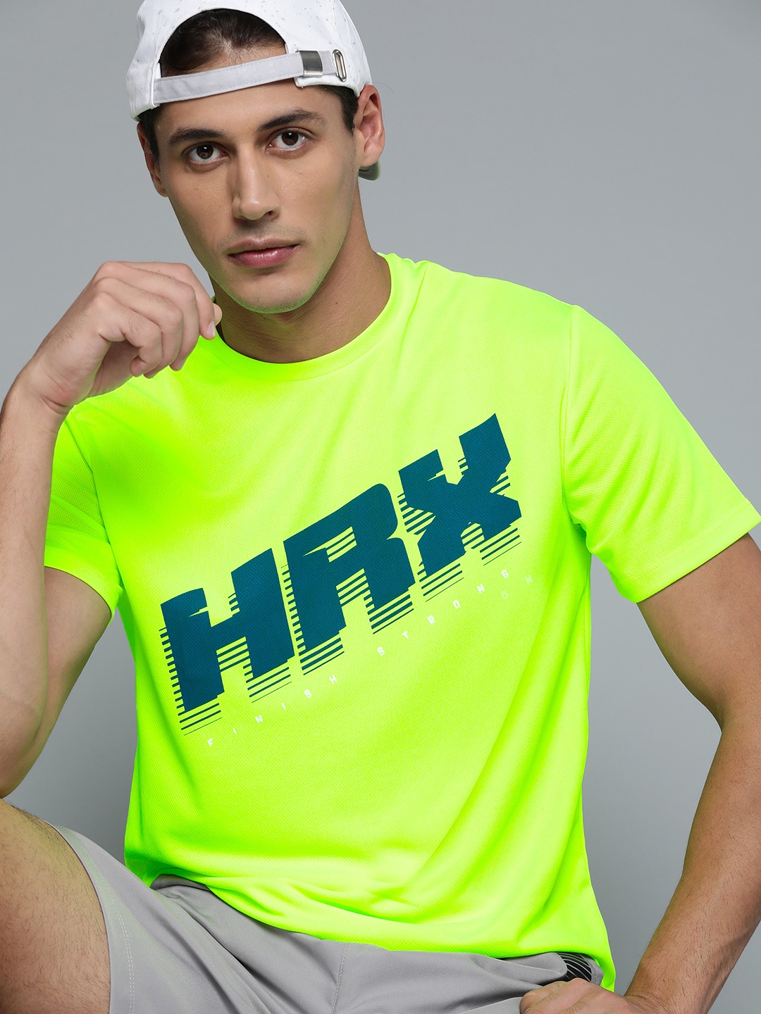 

HRX By Hrithik Roshan Running Men Neon Lime Rapid-Dry Brand Carrier T-shirt, Fluorescent green