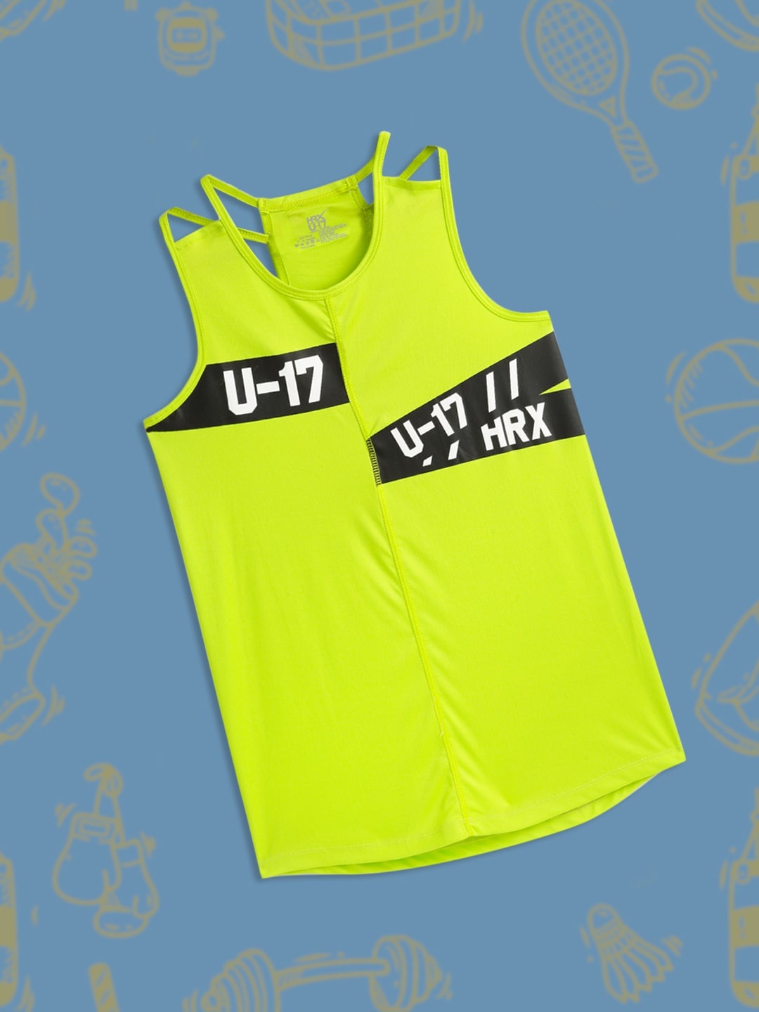 

HRX by Hrithik Roshan Girls HRX-U-17 Fluorescent Green Active Brand Logo Printed T-shirt