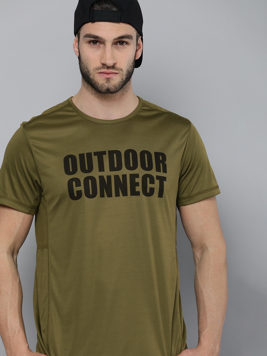 

HRX By Hrithik Roshan Men Olive Green Typography Printed Rapid-Dry OutdoorTshirts