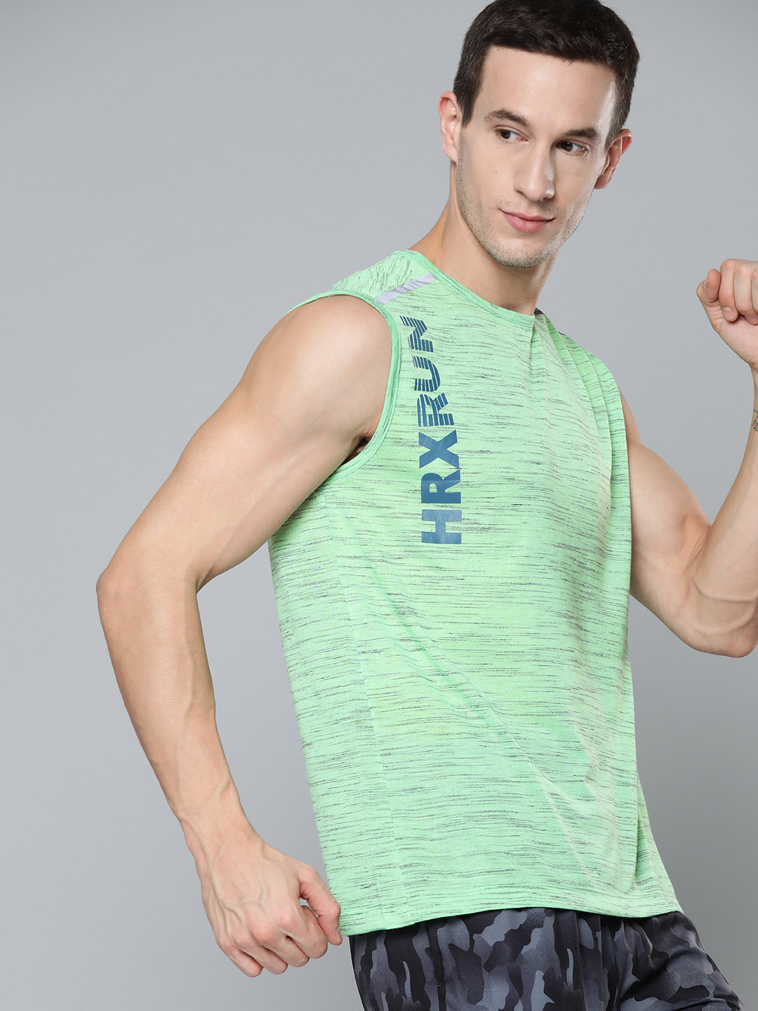 

HRX By Hrithik Roshan Running Men Green Ash Rapid-Dry Typography T-shirt