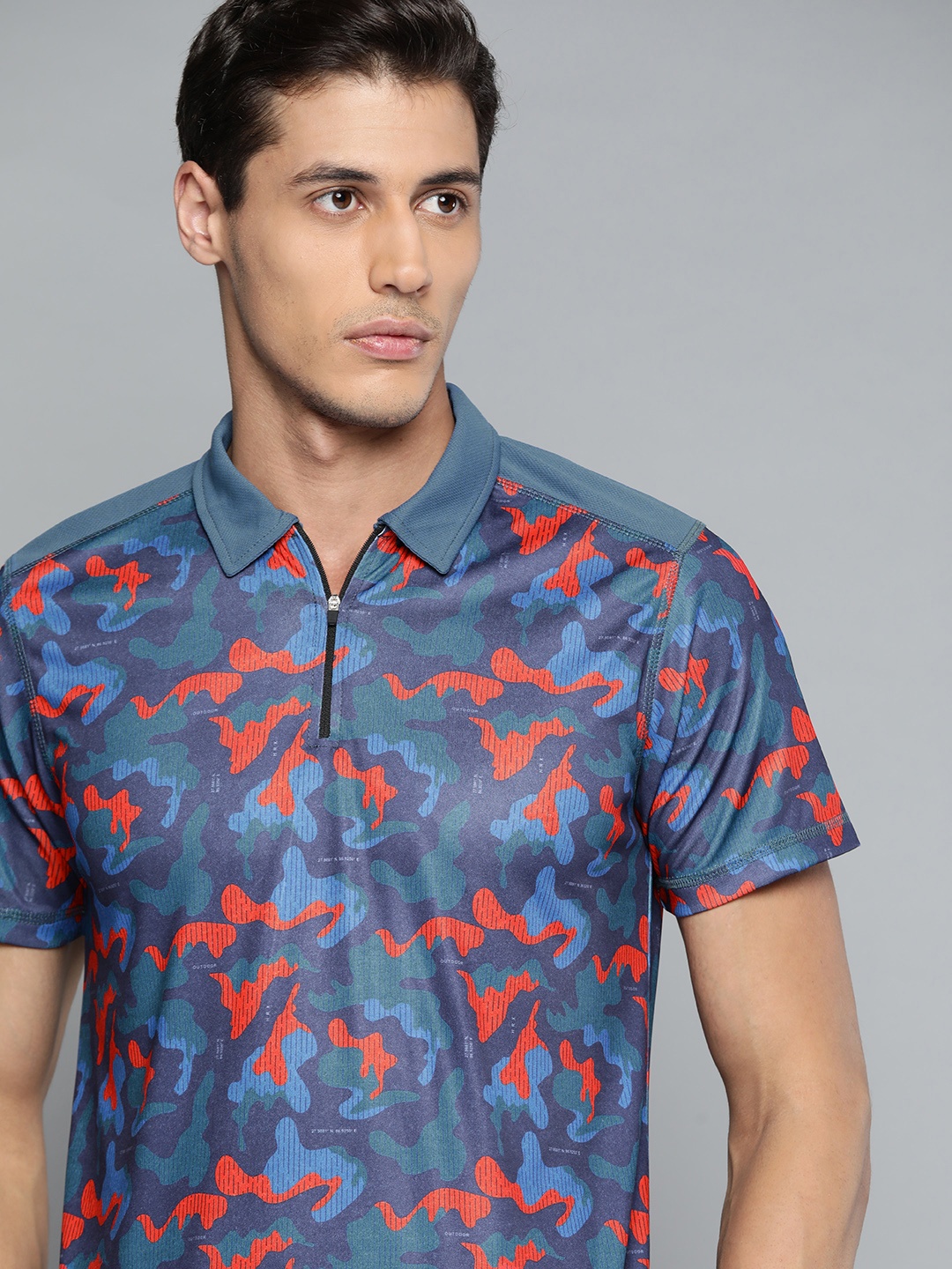 

HRX By Hrithik Roshan Outdoor Men Real Teal Camouflage Tshirts, Navy blue