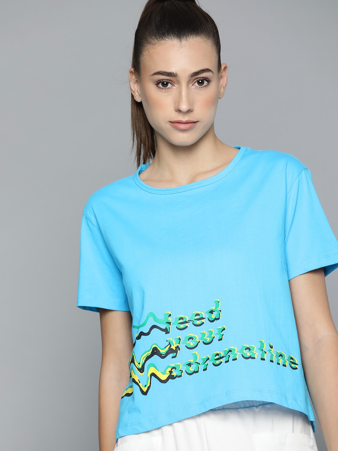 

HRX By Hrithik Roshan Lifestyle Women Aquarius Bio-Wash Typography Tshirt, Blue