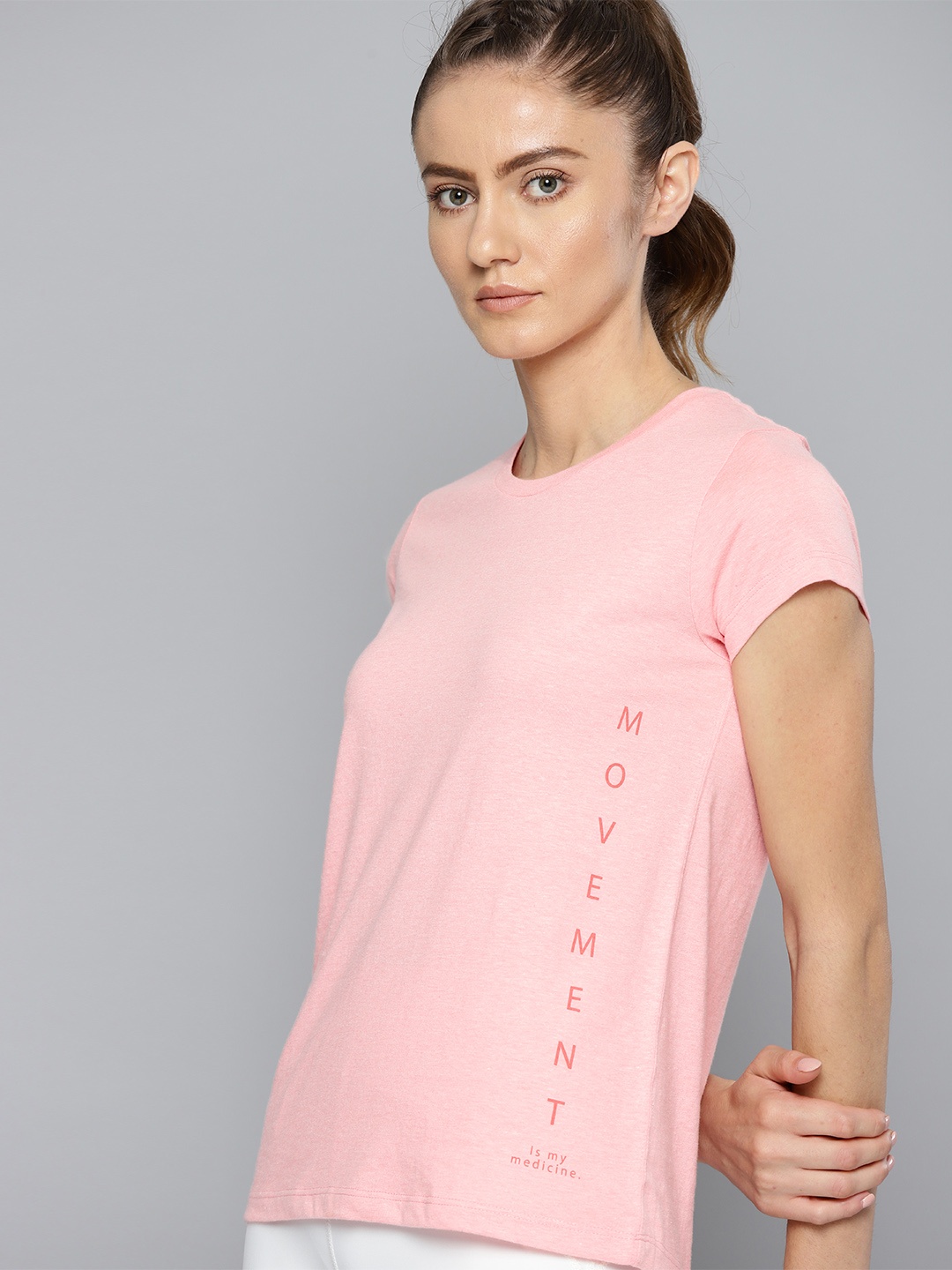 

HRX by Hrithik Roshan Women Pink Melange Cotton Typography Yoga Sustainable T-shirt