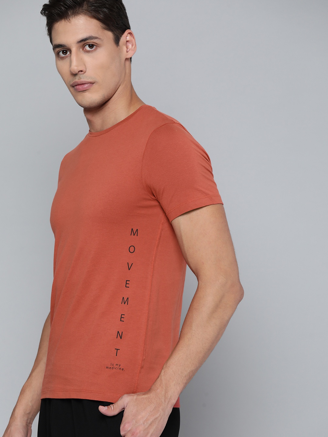 

HRX By Hrithik Roshan Yoga Men Tandoori Spice Organic Cotton Typography Sustainable Tshirts, Rust