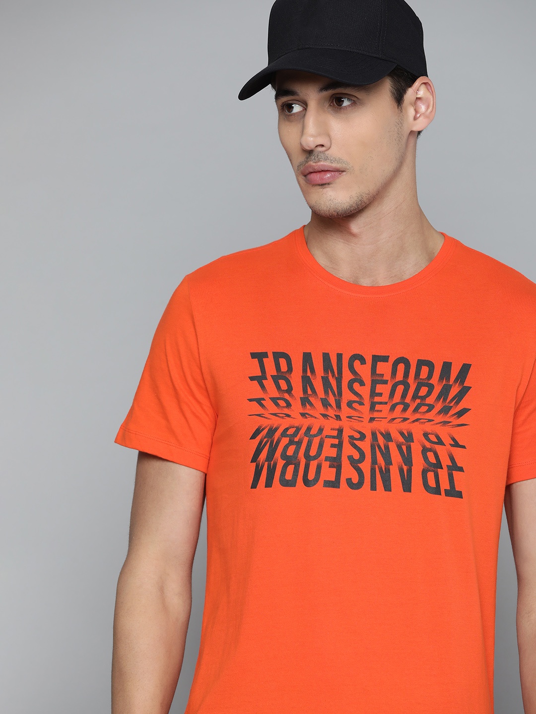 

HRX by Hrithik Roshan Men Orange Typography Printed Pure Cotton T-shirt