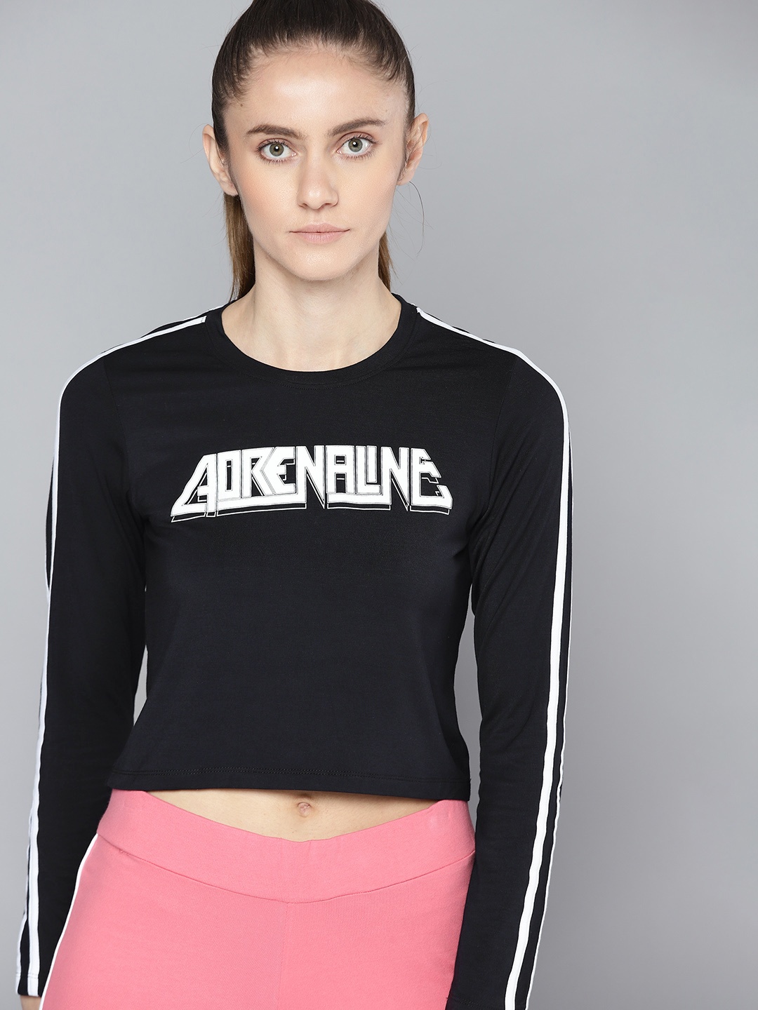 

HRX By Hrithik Roshan Lifestyle Women Jet Black Lycra Typography Top
