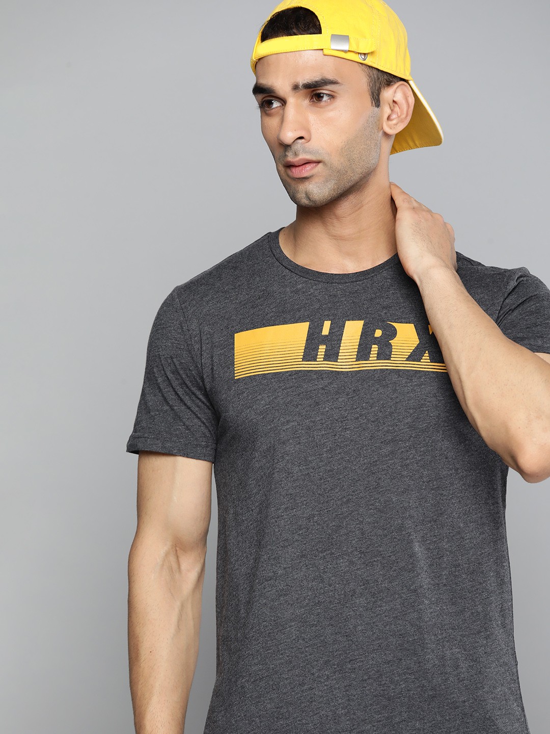 

HRX By Hrithik Roshan Lifestyle Men Anthra Melange Bio-Wash Brand Carrier Tshirts, Charcoal