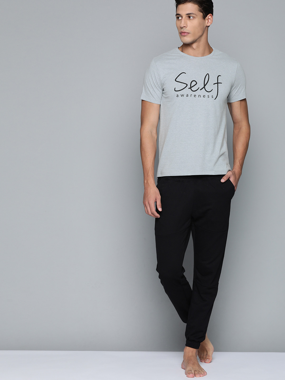 

HRX By Hrithik Roshan Yoga Men Grey Melange Typography Sustainable T-shirt