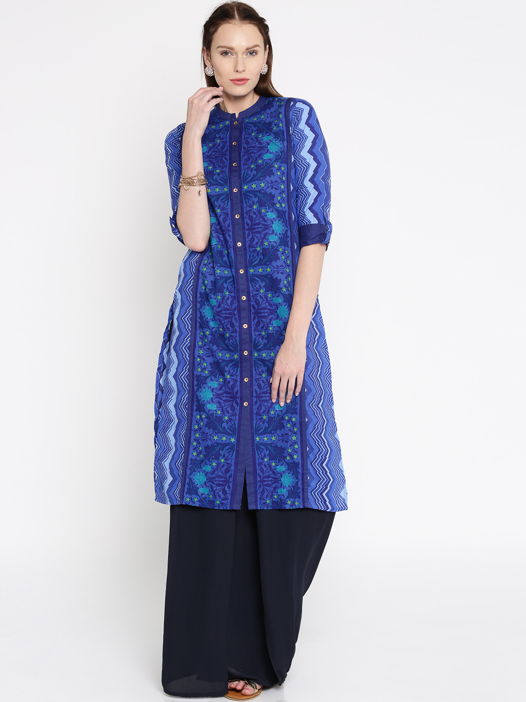 

Vishudh Women Blue Printed Straight Kurta