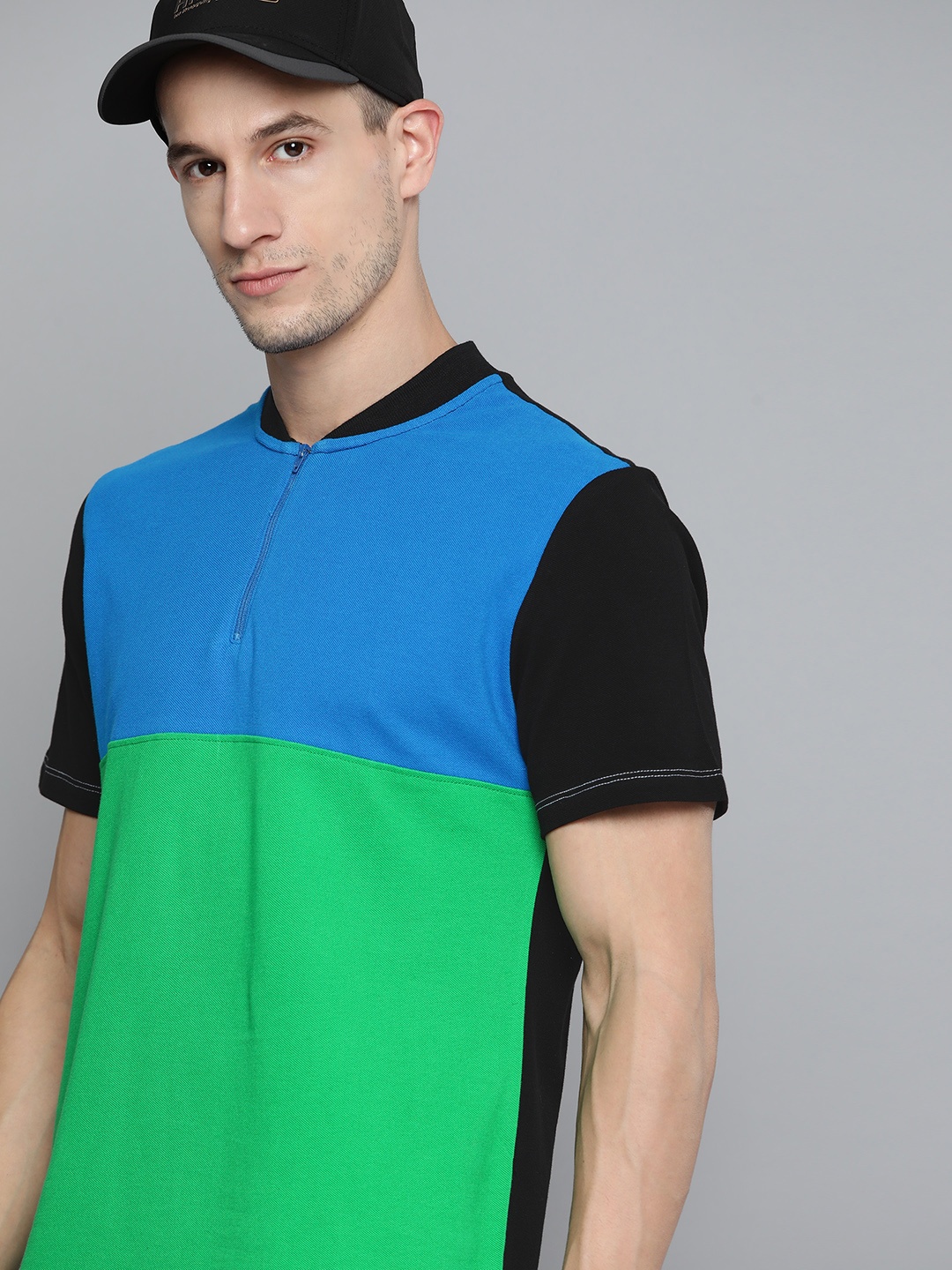 

HRX By Hrithik Roshan Lifestyle Men Jet Black Bio-Wash Colourblock Tshirts, Green
