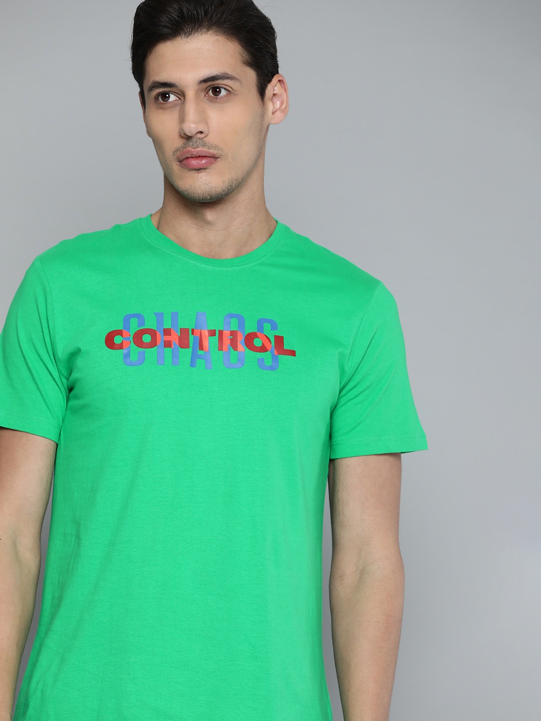 

HRX by Hrithik Roshan Men Green & Blue Typography Printed Pure Cotton T-shirt