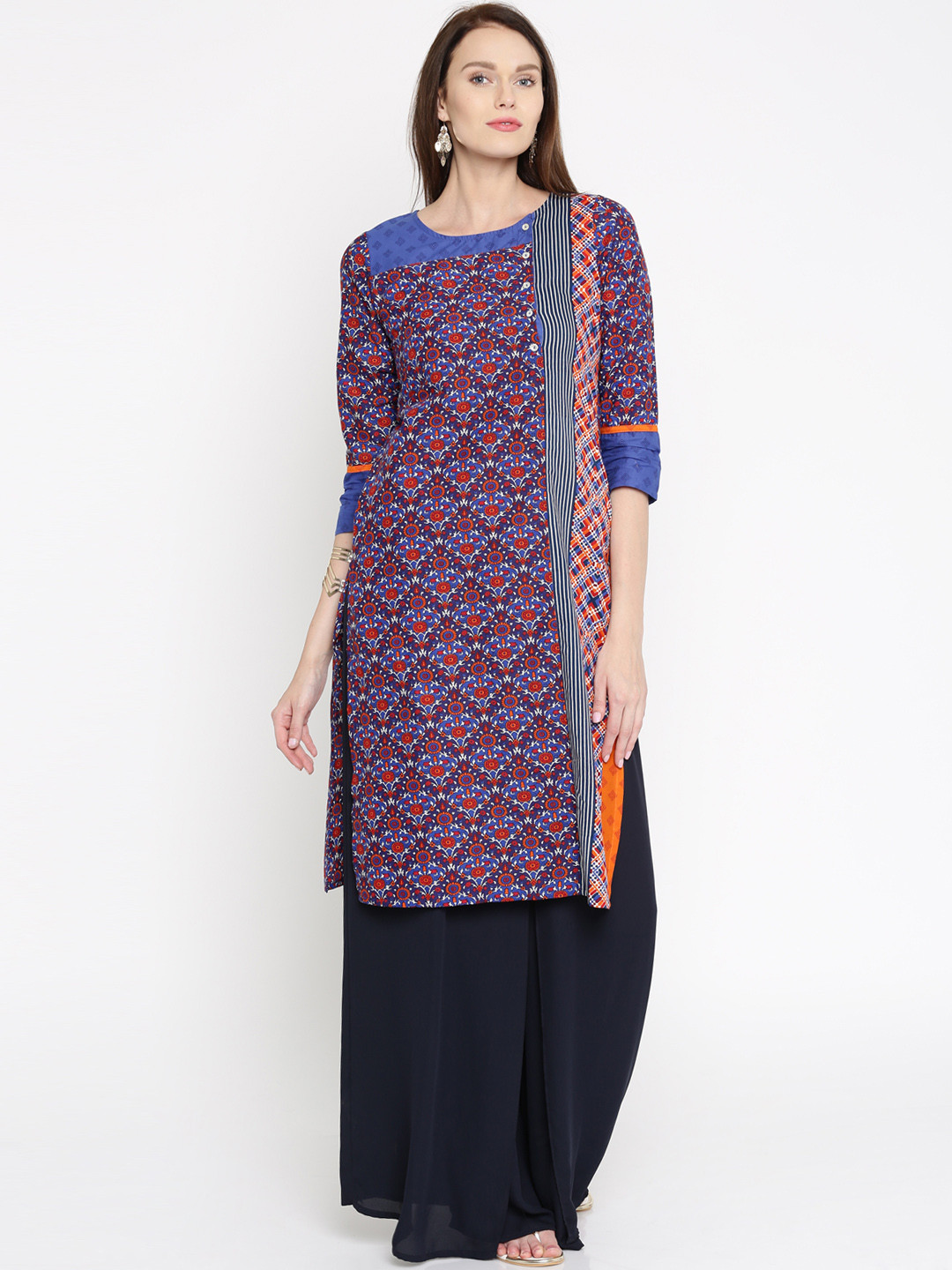 

Vishudh Women Blue Printed Straight Kurta