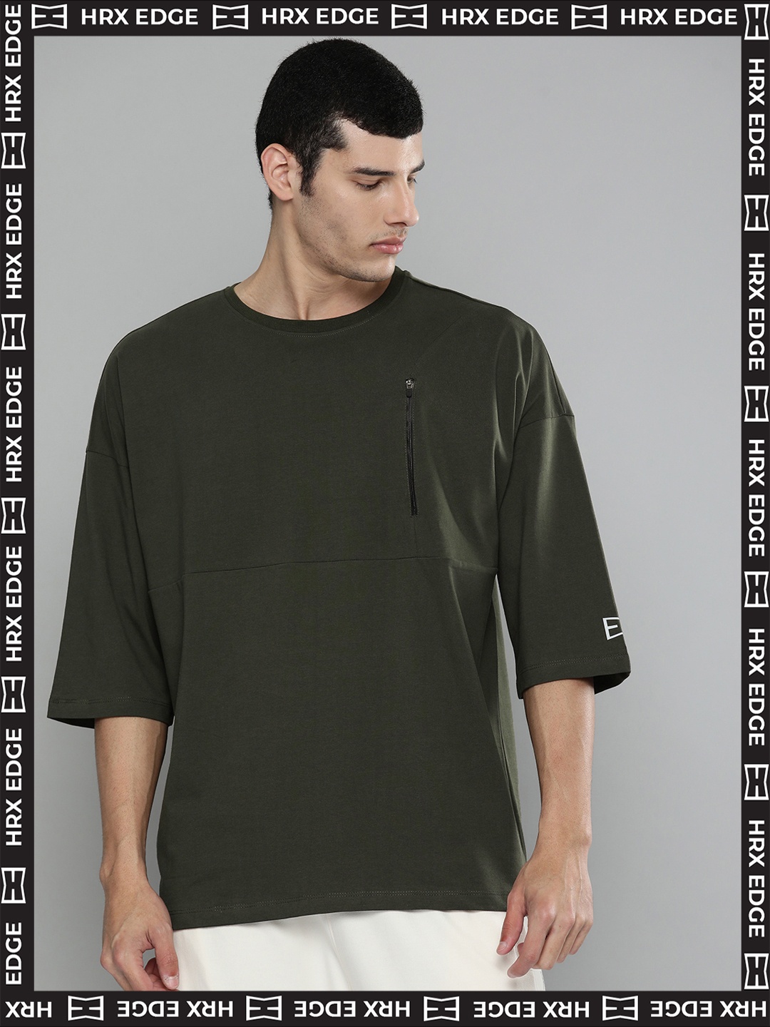 

HRX By Hrithik Roshan EDGE Lifestyle Men Anthracite Bio-Wash Solid Tshirts, Olive