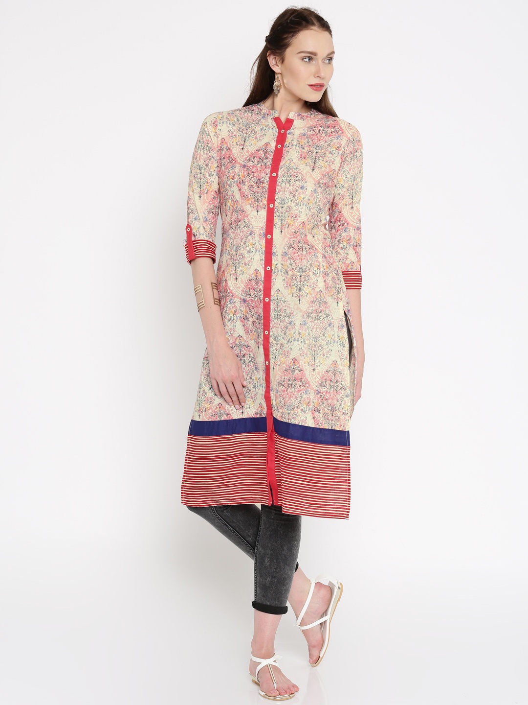 

Vishudh Women Pink Printed Straight Kurta