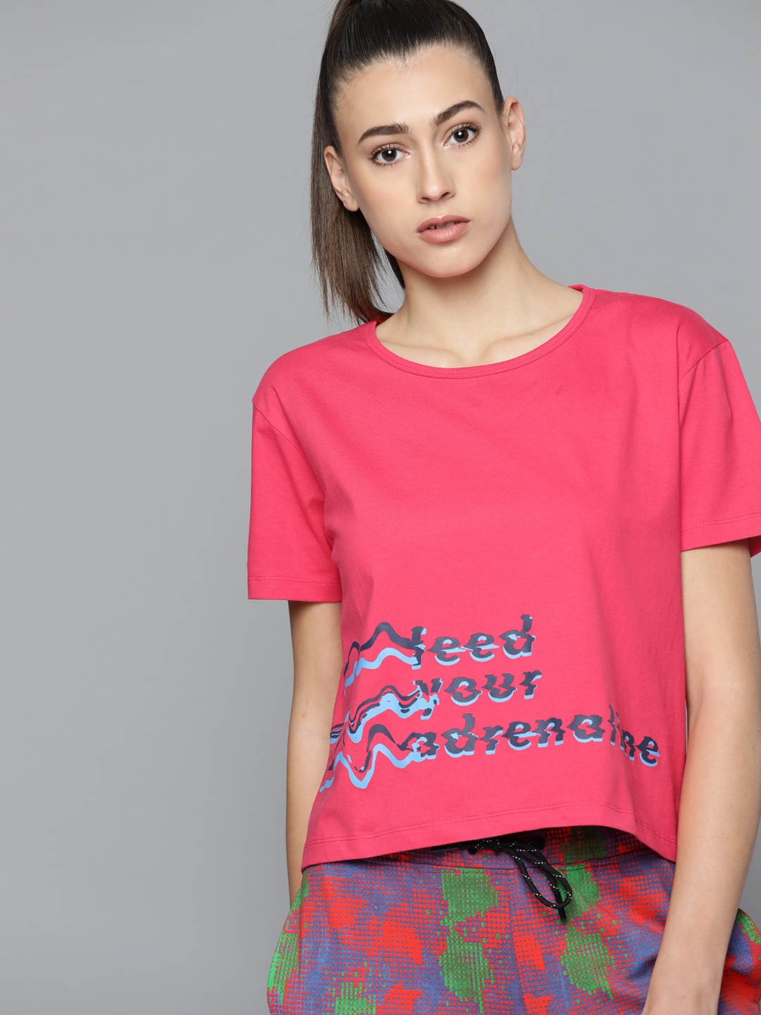 

HRX By Hrithik Roshan Lifestyle Women Hothouse Pink Bio-Wash Typography T-shirt