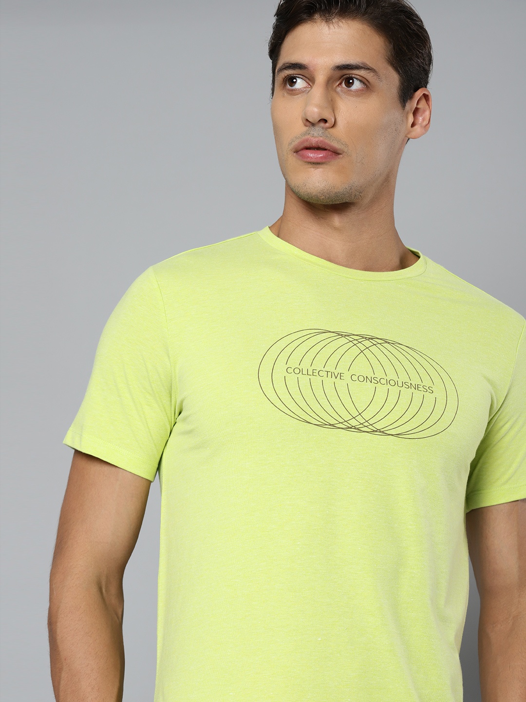 

HRX By Hrithik Roshan Yoga Men Green Melange Typography Sustainable Tshirt, Lime green