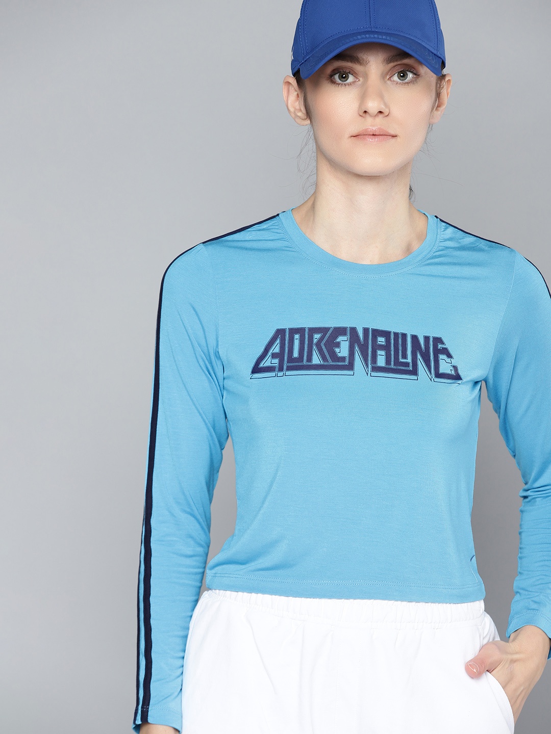 

HRX By Hrithik Roshan Lifestyle Women Aquarius Lycra Typography Top, Blue