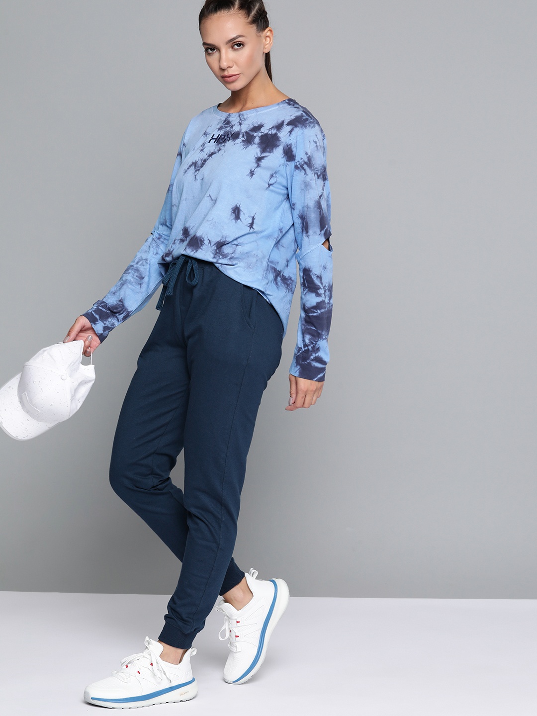 

HRX By Hrithik Roshan Lifestyle Women Strong Blue Bio-Wash Tie & Dye Top