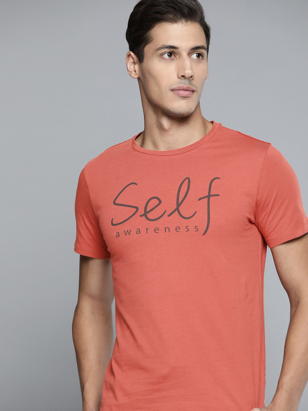 

HRX By Hrithik Roshan Yoga Men Tandoori Spice Typography Sustainable Tshirts, Rust
