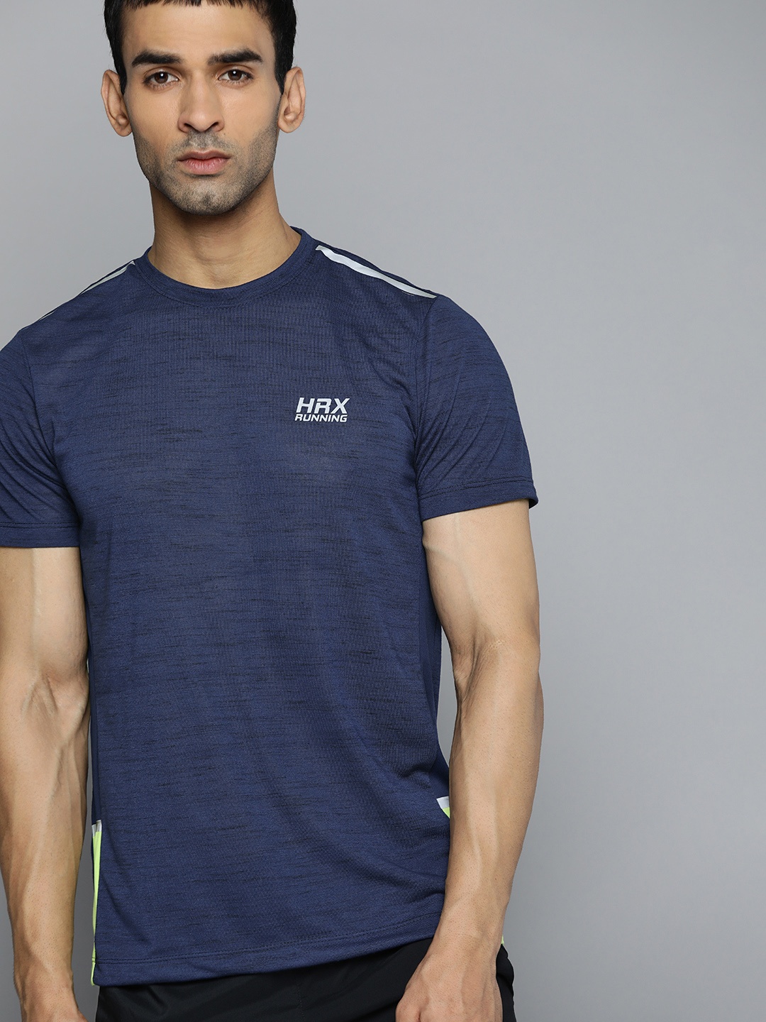 

HRX By Hrithik Roshan Running Men Estate Blue Rapid-Dry Colourblock T-shirts, Navy blue