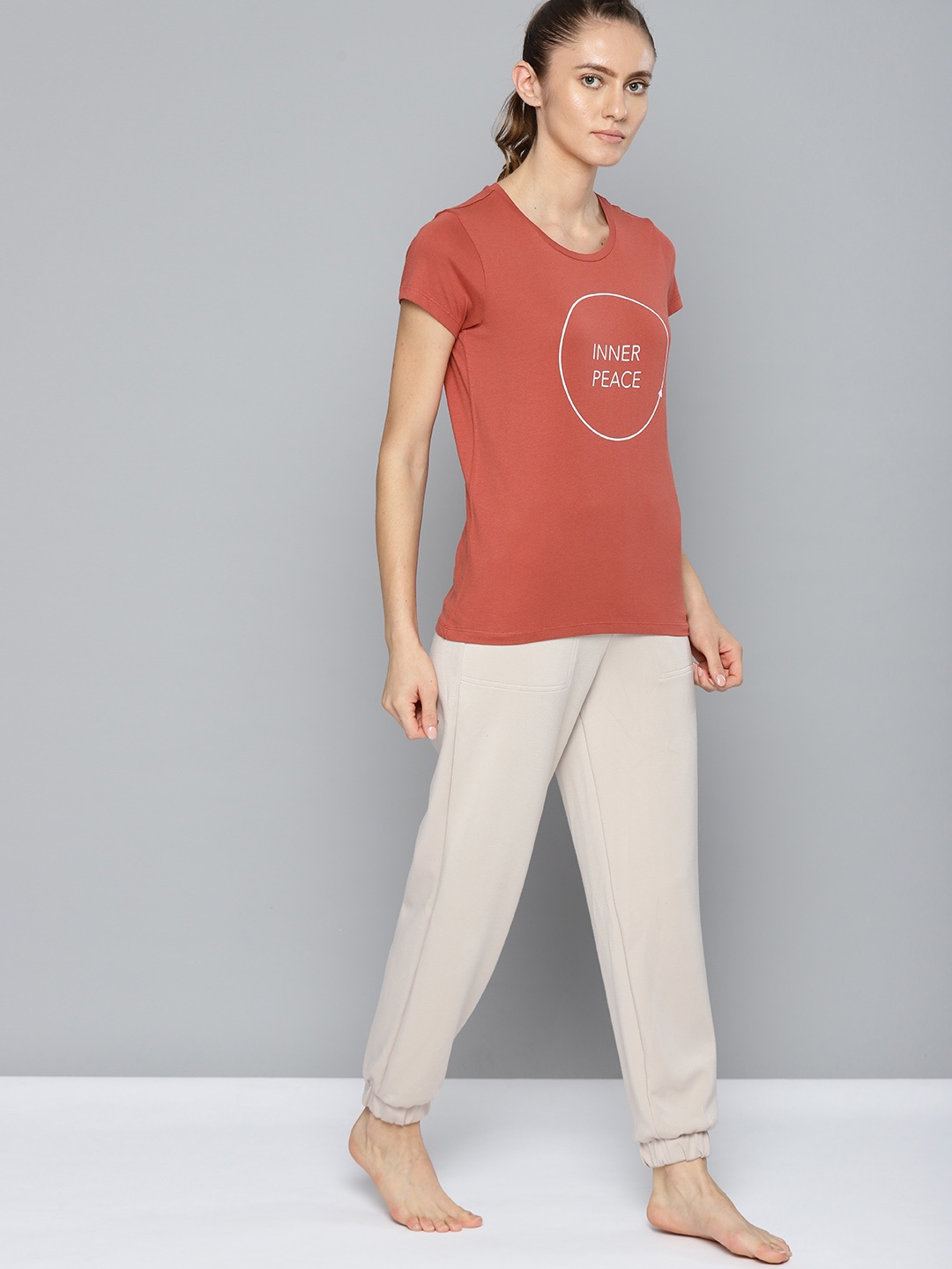 

HRX By Hrithik Roshan Yoga Women Tandoori Spice Organic Cotton Typography Organic Cotton Sustainable T-shirts, Rust