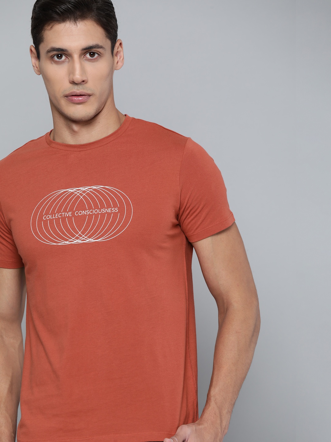 

HRX By Hrithik Roshan Yoga Men Tandoori Spice Organic Cotton Typography Sustainable Tshirts, Rust