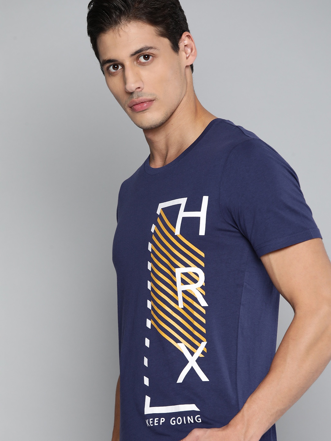 

HRX By Hrithik Roshan Lifestyle Men Navy Blue Bio-Wash Brand Carrier Pure Cotton Tshirt