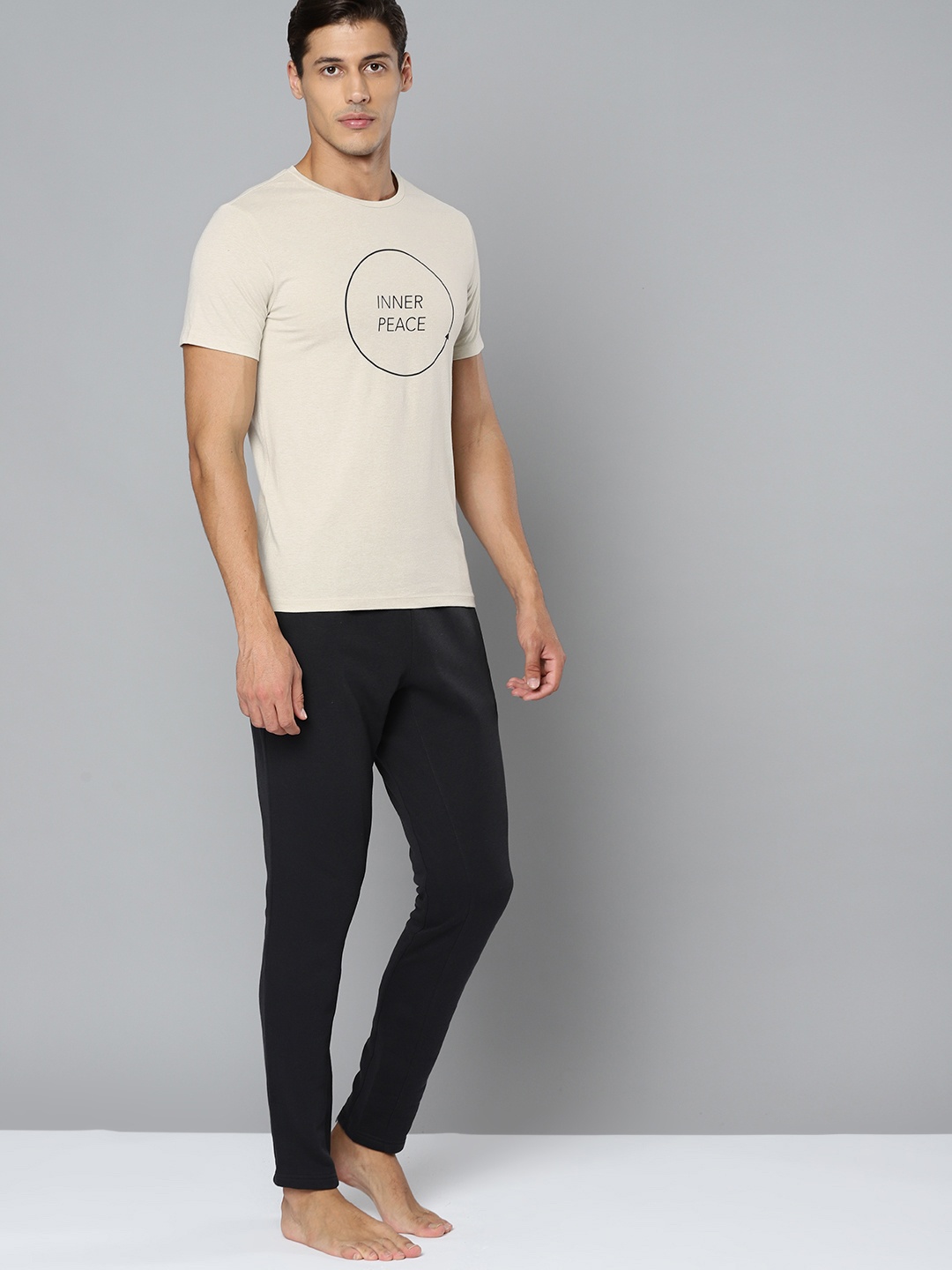 

HRX By Hrithik Roshan Yoga Men Oatmeal Melange Typography Sustainable Tshirt, Beige