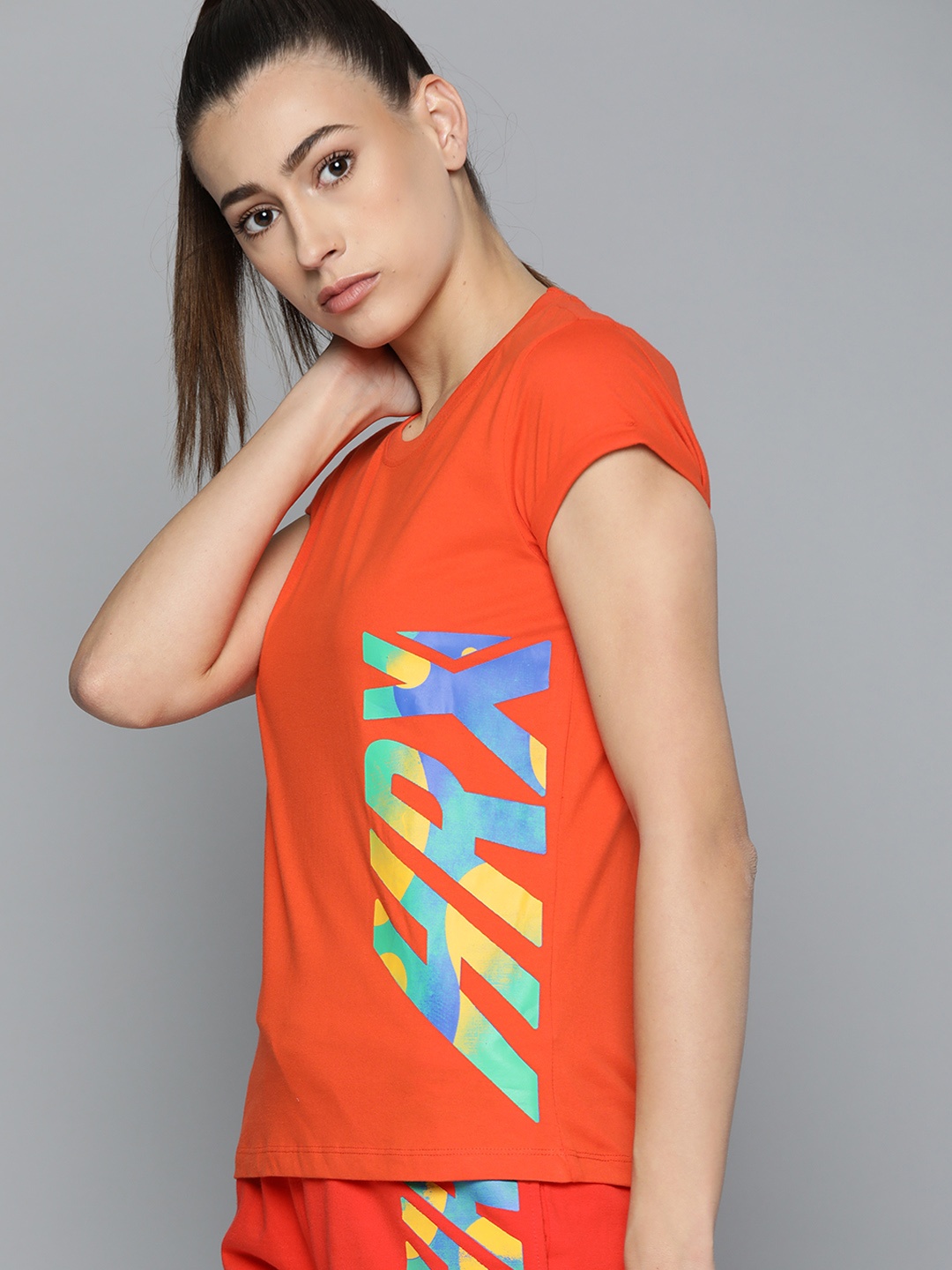 

HRX By Hrithik Roshan Lifestyle Women Oxy Fire Bio-Wash Typography Tshirts, Orange