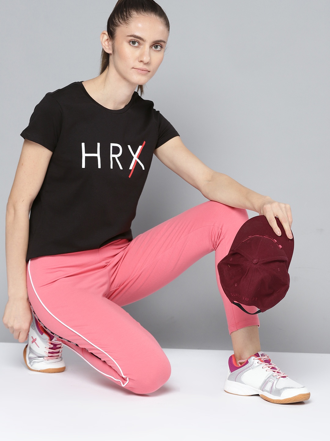 

HRX By Hrithik Roshan Lifestyle Women Jet Black Bio-Wash Brand Carrier T-shirt