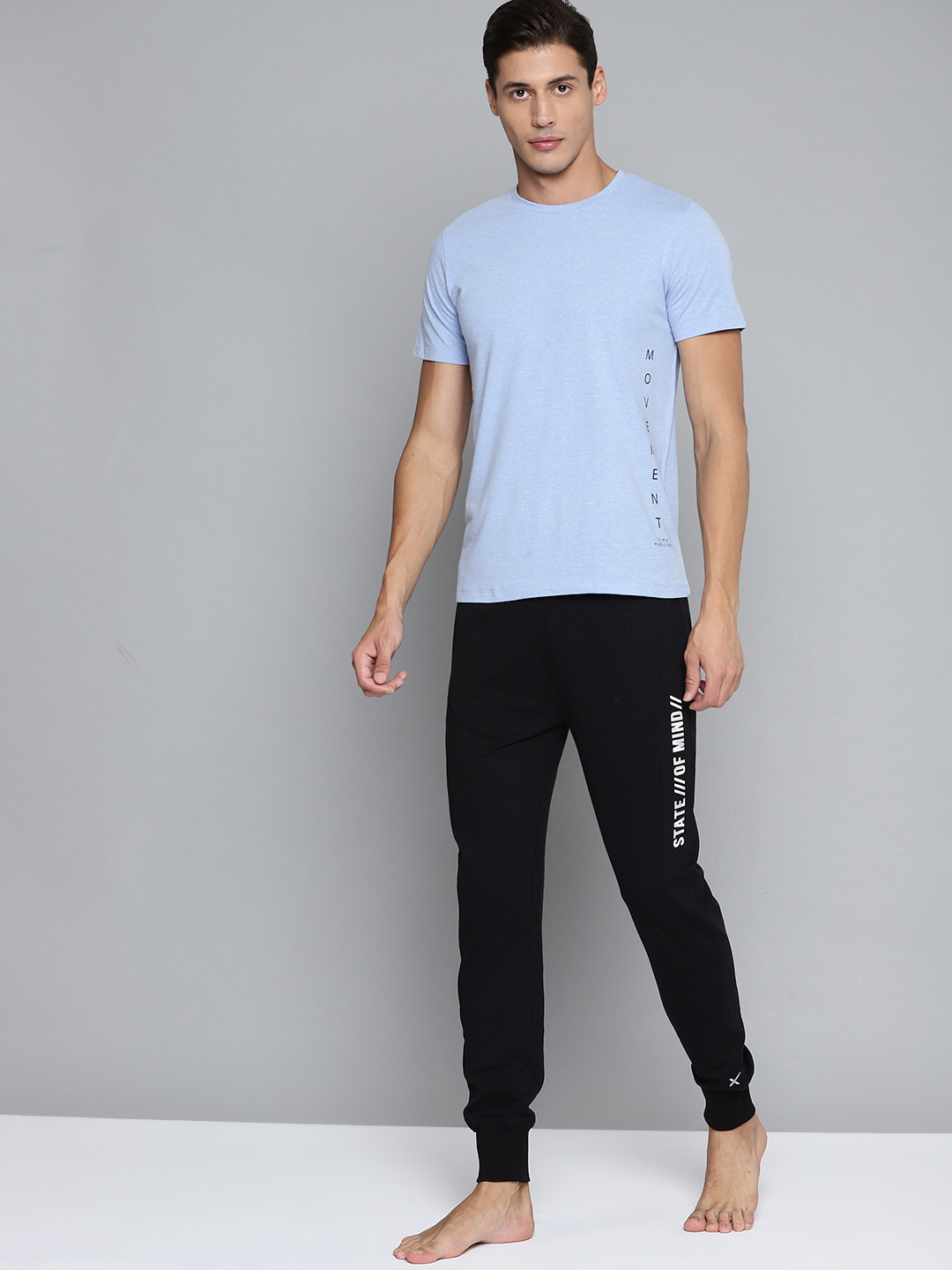 

HRX By Hrithik Roshan Yoga Men Aqua Melange Organic Cotton Typography Sustainable T-shirt, Blue