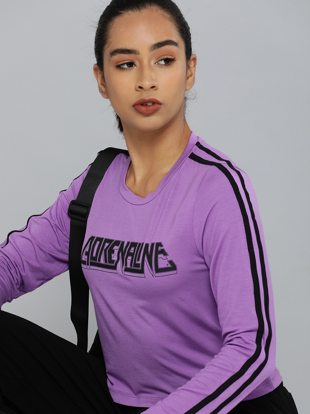 

HRX By Hrithik Roshan Lifestyle Women Magic Malive Lycra Typography Tops, Purple