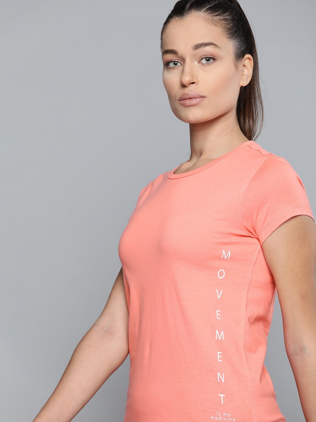 

HRX By Hrithik Roshan Yoga Women Shell Pink Pure Cotton Typography Tshirt