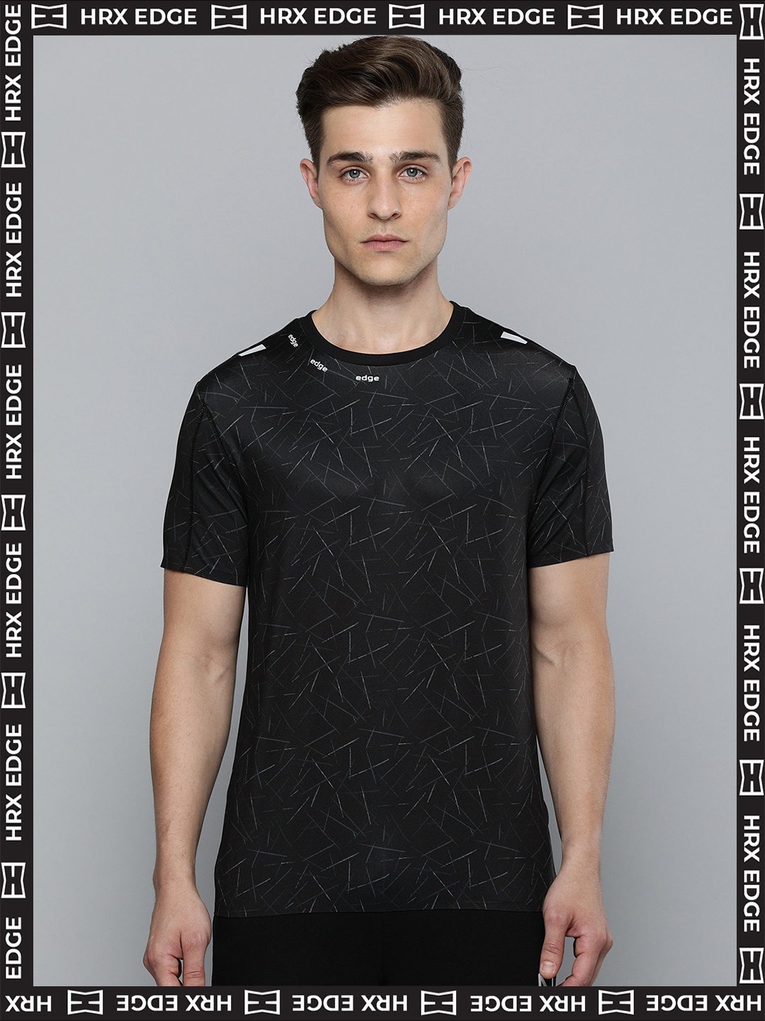 

HRX By Hrithik Roshan EDGE Lifestyle Men Black Printed Bio-Wash AOP Tshirts