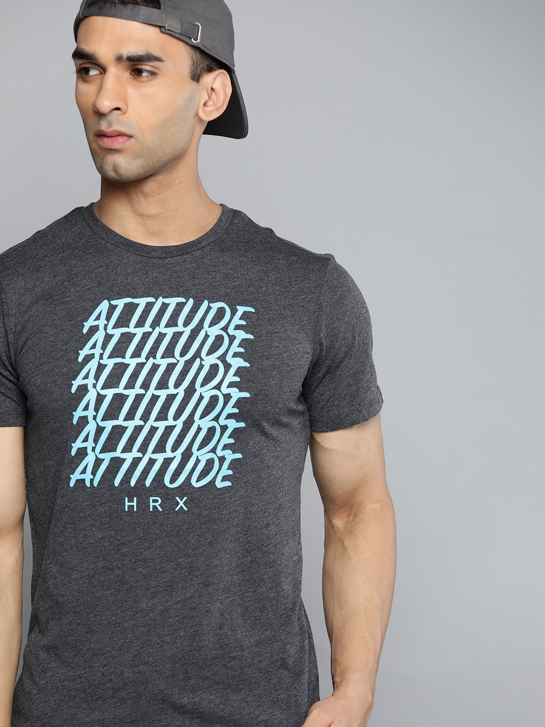 

HRX By Hrithik Roshan Lifestyle Men Anthra Melange Bio-Wash Typography Tshirts, Charcoal
