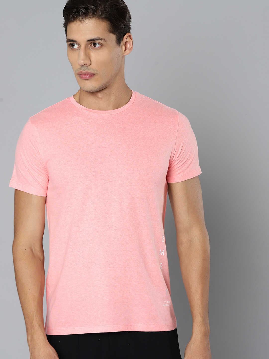 

HRX By Hrithik Roshan Yoga Men Pink Melange Typography Pure Cotton Organic Cotton Sustainable T-shirts