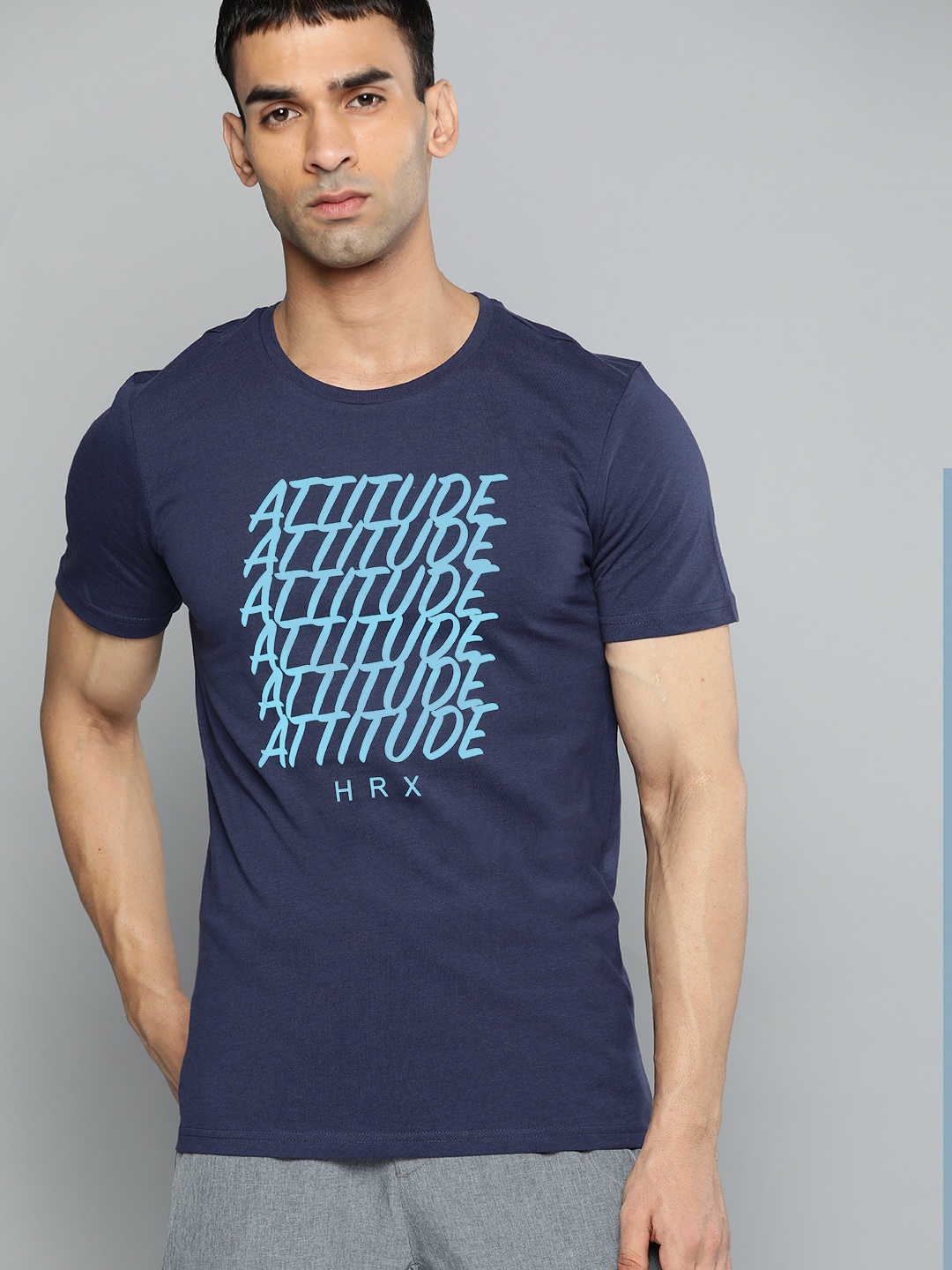 

HRX By Hrithik Roshan Lifestyle Men Medival Blue Bio-Wash Typography Tshirts, Navy blue