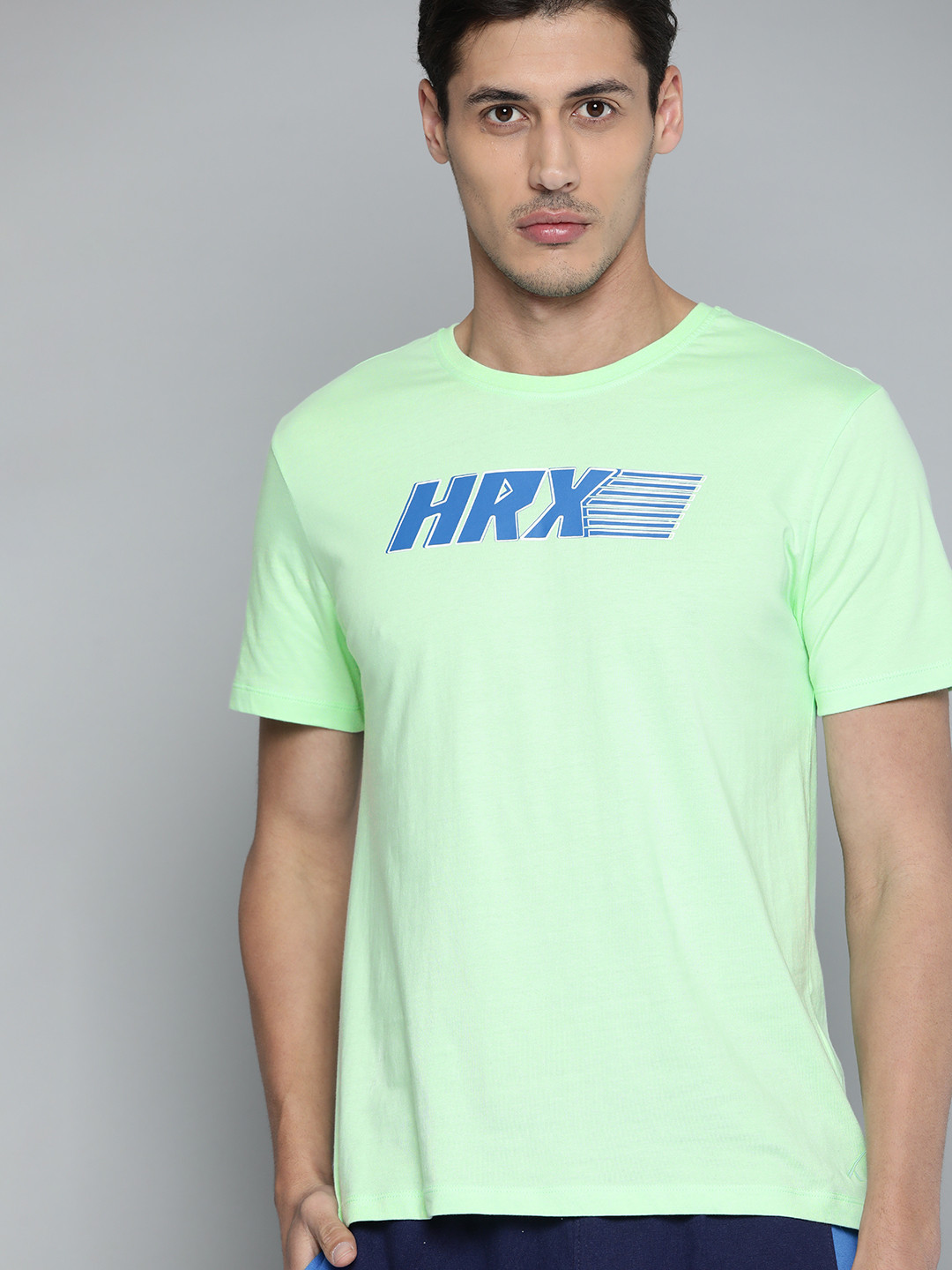 

HRX by Hrithik Roshan Men Green & Blue Brand Logo Printed Pure Cotton T-shirt