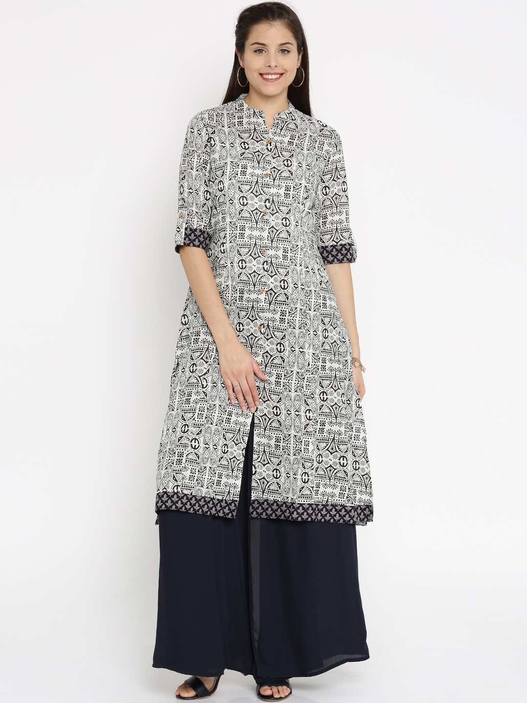 

Vishudh Women Cream-Coloured Printed Straight Kurta