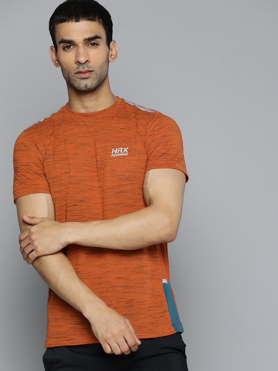 

HRX By Hrithik Roshan Running Men Soap Nut Rapid-Dry Colourblock T-shirts, Rust