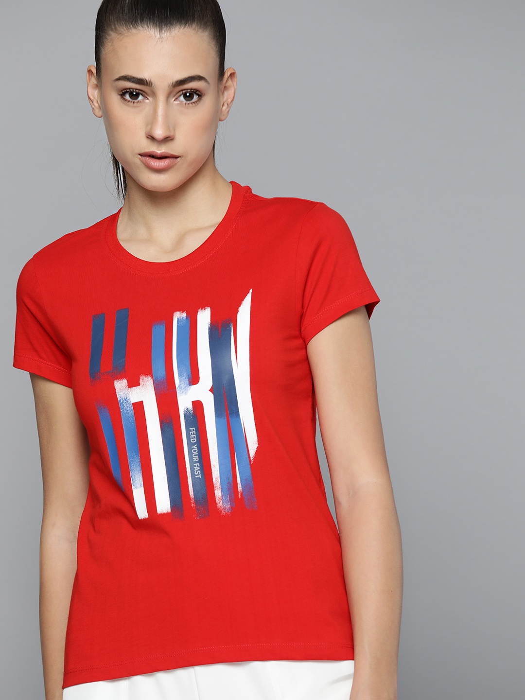 

HRX By Hrithik Roshan Lifestyle Women High Risk Red Bio-Wash Typography T-shirt