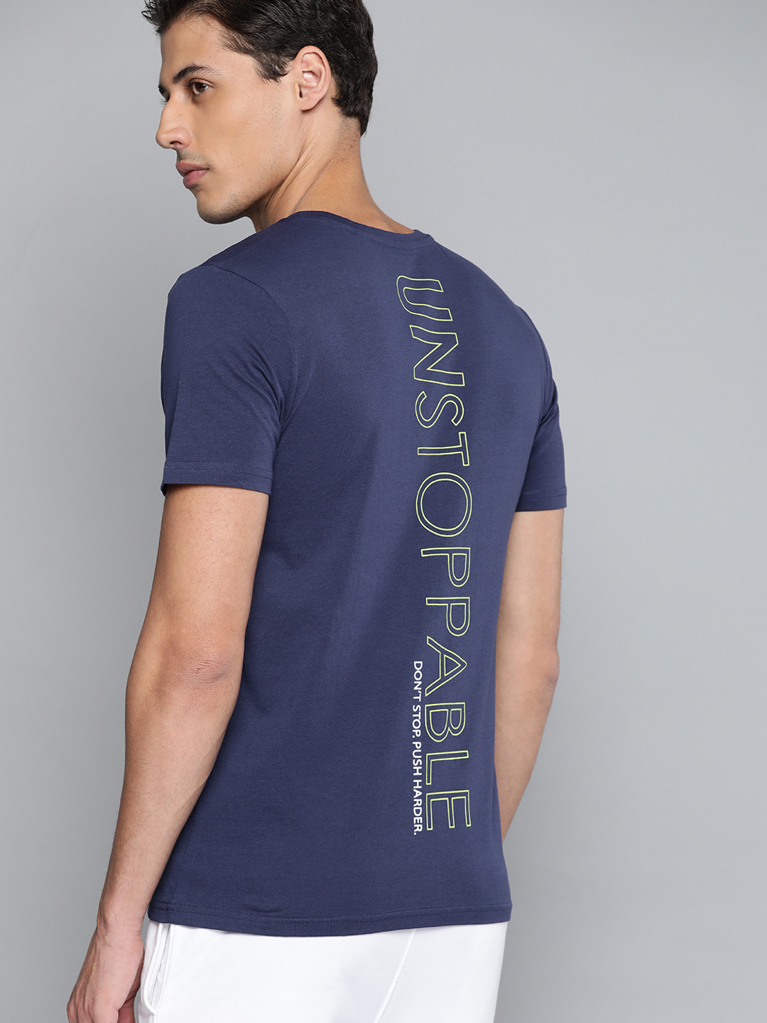 

HRX By Hrithik Roshan Lifestyle Men Medival Blue Bio-Wash Typography Tshirts, Navy blue