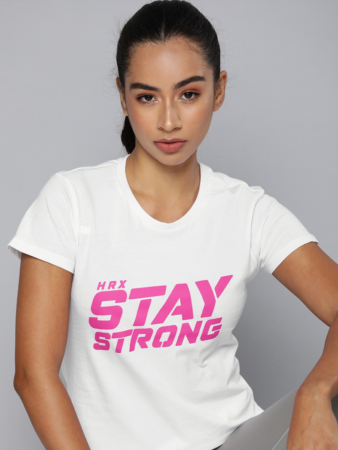 

HRX By Hrithik Roshan Lifestyle Women White Bio-Wash Typography Tshirts